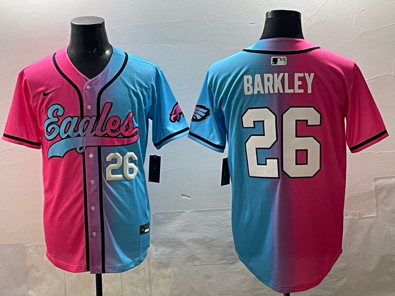 Men 2025 Philadelphia Eagles #26 Barkley Blue pink Nike Limited NFL Jersey style 03